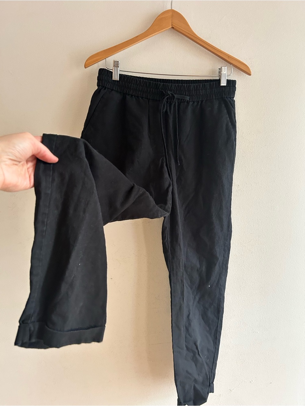 JCREW High waisted black linen and cotton stretchy pants